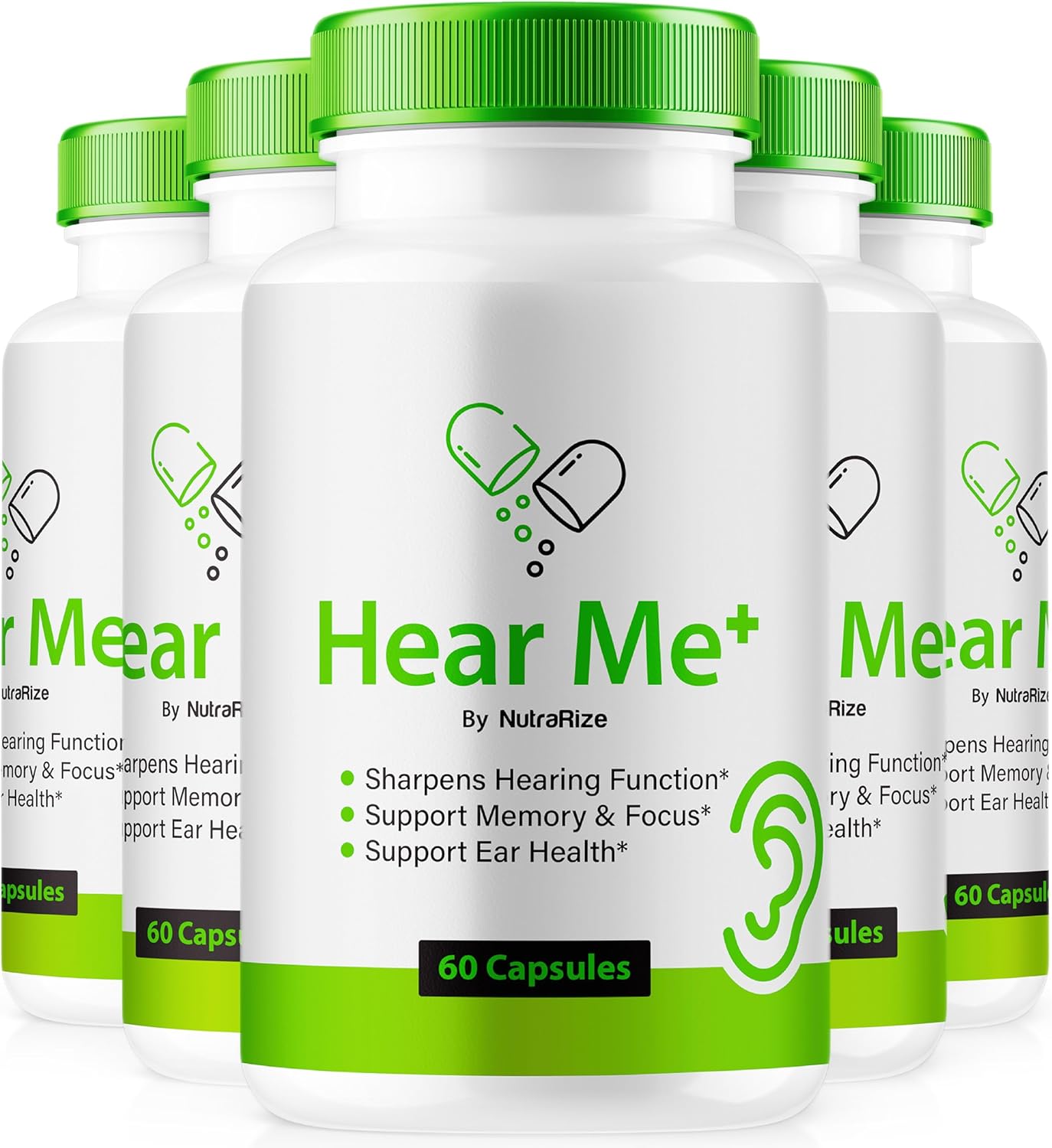 Premium NutraRize Hear Me+ Capsules - Official Ear Formula for Healthy Hearing - Natural Cleaner Support - 300 Pills (5 Pack)