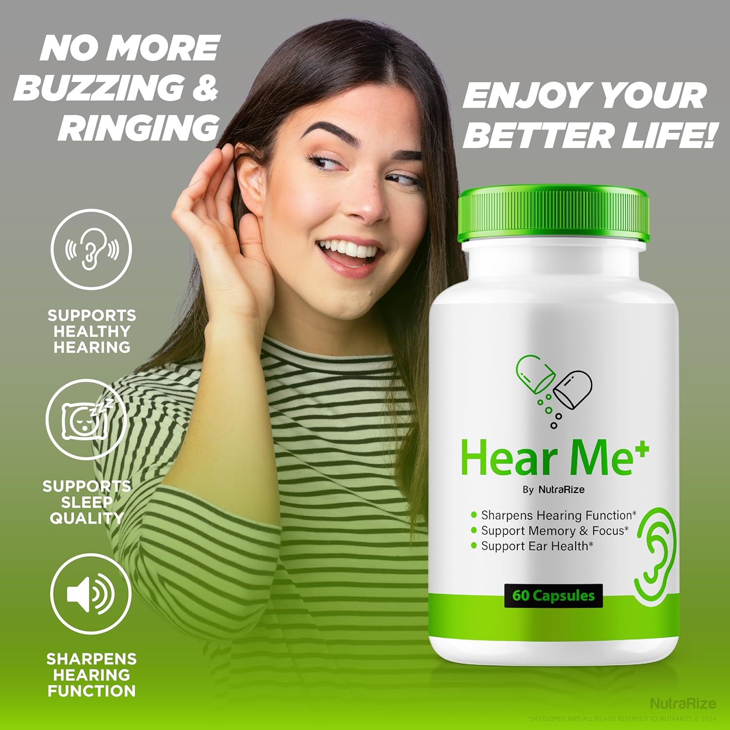 Premium NutraRize Hear Me+ Capsules - Official Ear Formula for Healthy Hearing - Natural Cleaner Support - 300 Pills (5 Pack)