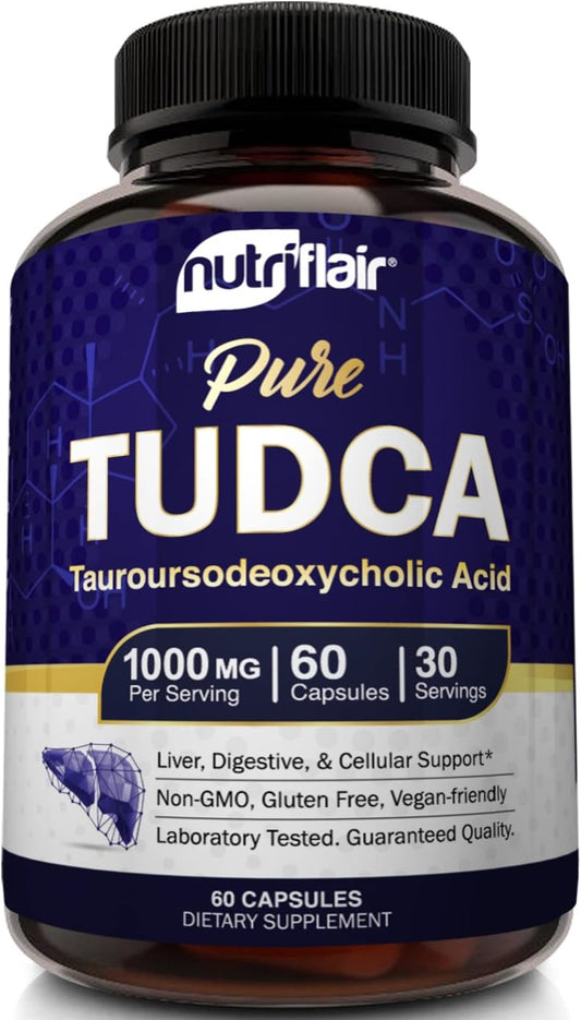 Premium NutriFlair TUDCA 1000mg Capsules for Liver, Kidney, Gallbladder Support - Non-GMO, Gluten-Free Detox & Cleanse Supplement - Made in USA