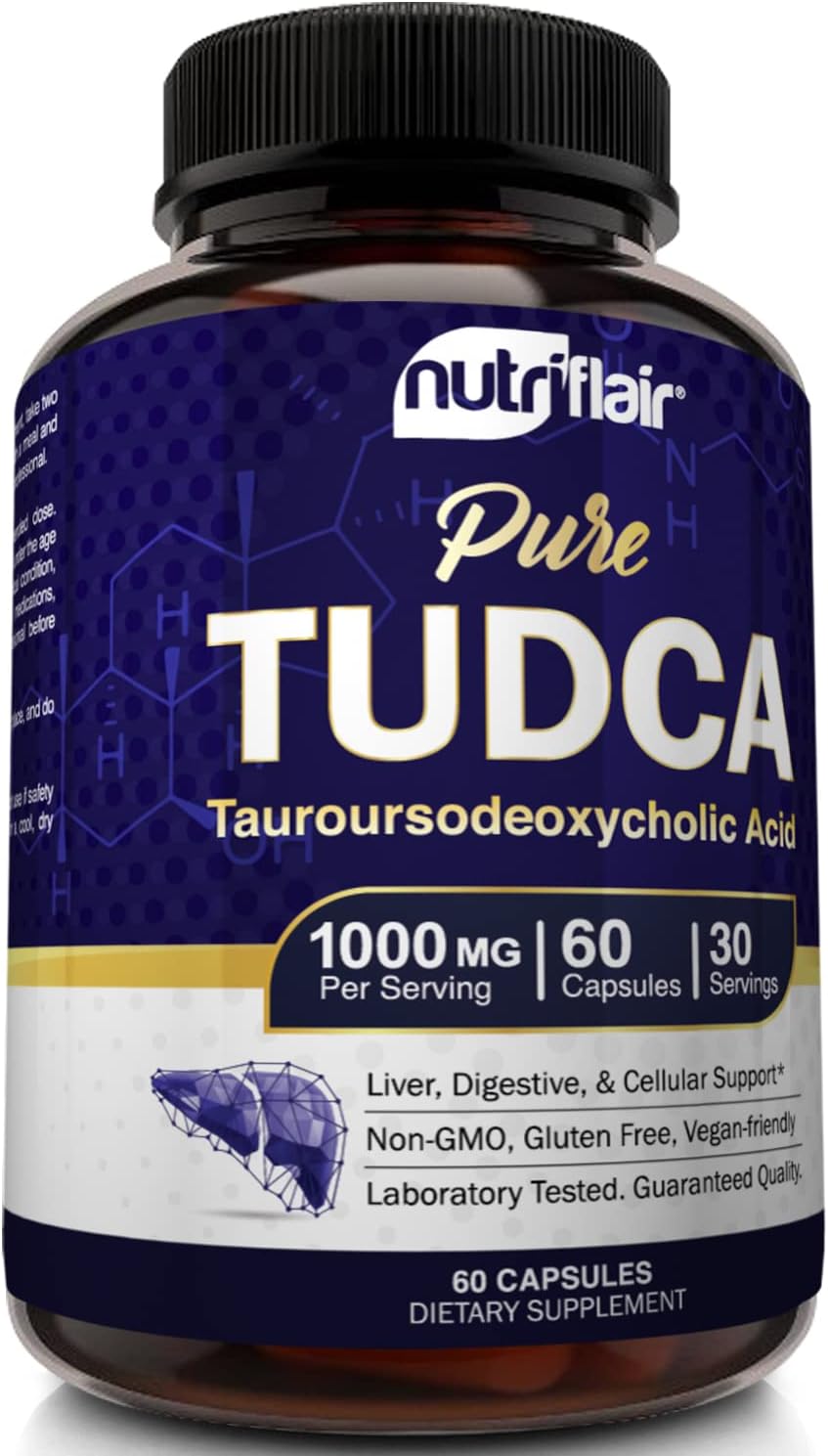 Premium NutriFlair TUDCA 1000mg Capsules for Liver, Kidney, Gallbladder Support - Non-GMO, Gluten-Free Detox & Cleanse Supplement - Made in USA