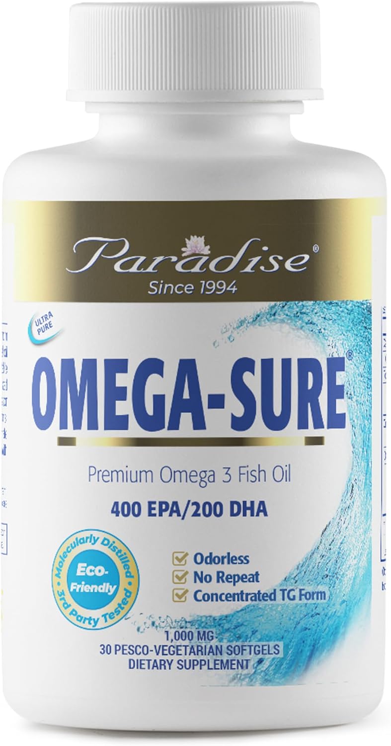 Premium Omega-3 Concentrate by Paradise Herbs - DHA, EPA, Vegan, Non GMO, Gluten Free - 30 Vegetarian Softgels