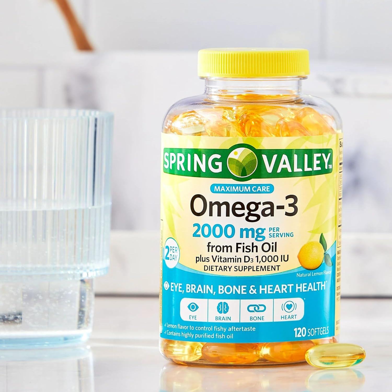 Premium Omega-3 Fish Oil Softgels for Eye, Brain, Bone & Heart Health - 2000 mg, 120 Count