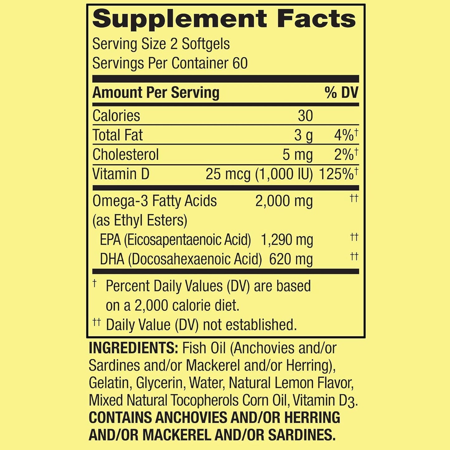 Premium Omega-3 Fish Oil Softgels for Eye, Brain, Bone & Heart Health - 2000 mg, 120 Count