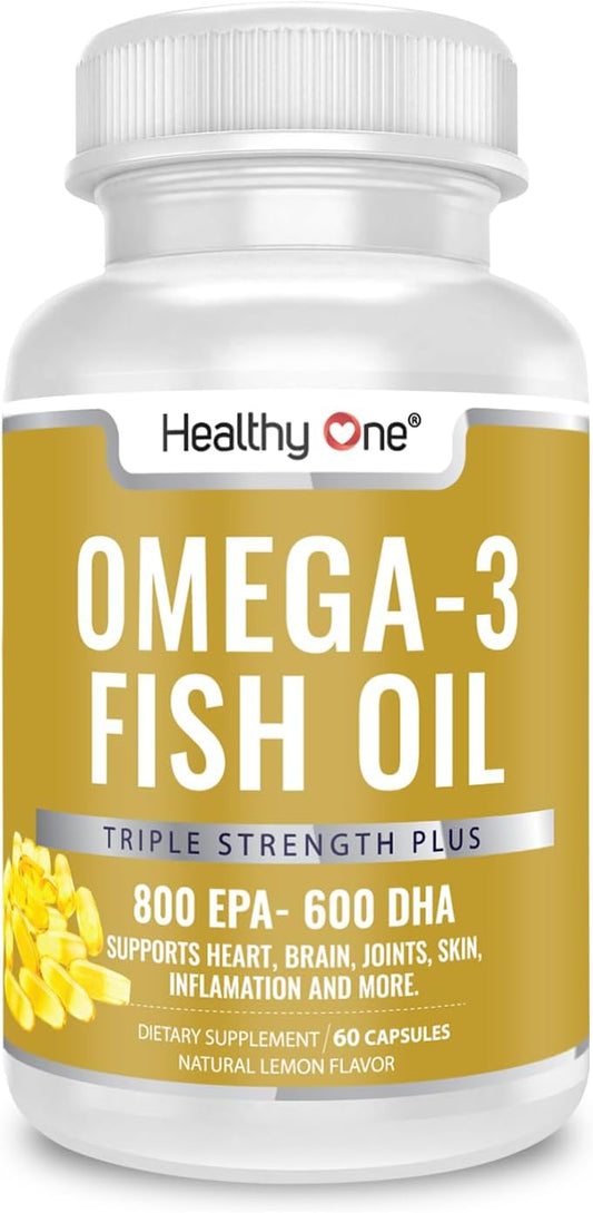 Premium Omega 3 Fish Oil Supplement with 1400mg EPA & DHA - Triple Distilled for Heart, Brain, and Joint Health - 60 Softgels, No Fillers