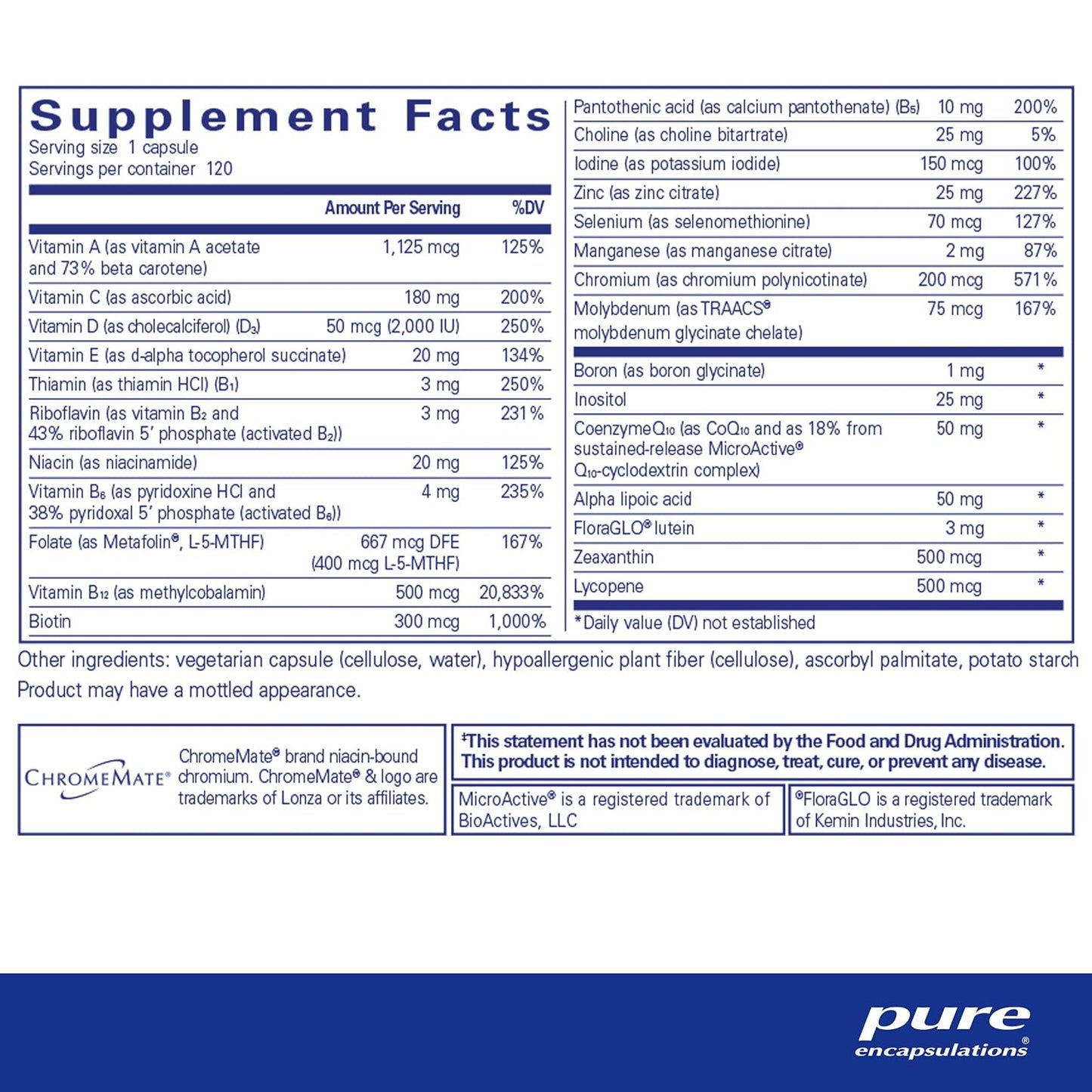 Premium Once Daily Multivitamin with Antioxidant Complex for Vision, Cognitive Function, Cellular Health - 120 Capsules