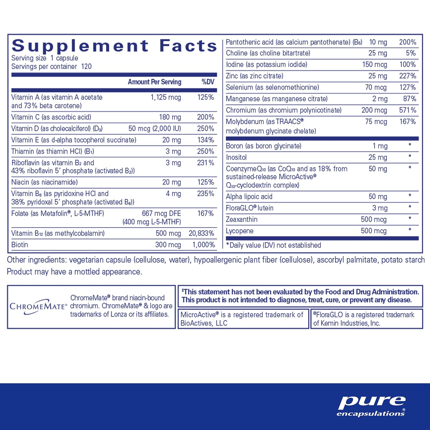 Premium Once Daily Multivitamin with Antioxidant Complex for Vision, Cognitive Function, Cellular Health - 120 Capsules
