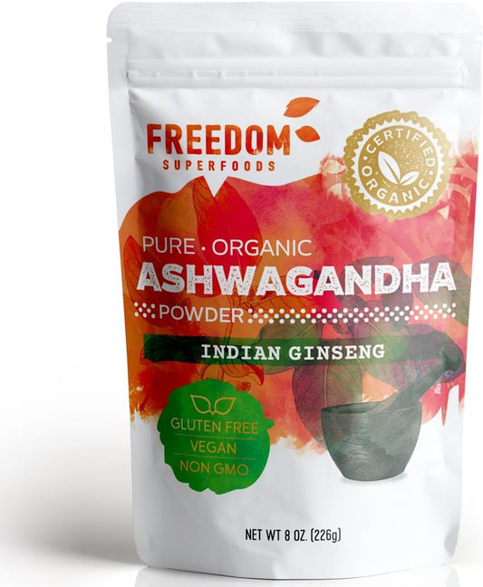 Premium Organic Ashwagandha Root Powder Extract - Potent Adaptogen for Hair Growth & Height - Vegan, Gluten Free - 8oz