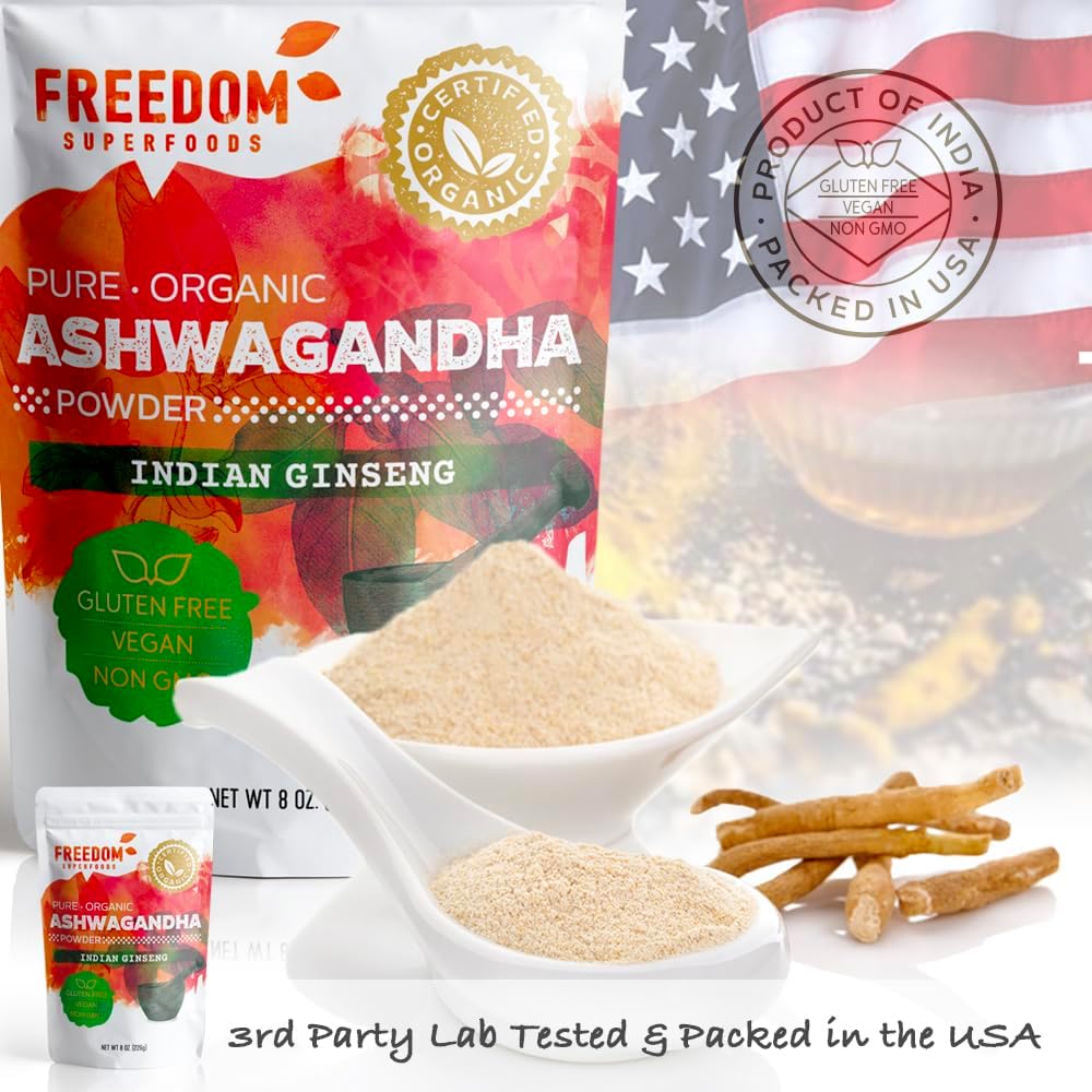 Premium Organic Ashwagandha Root Powder Extract - Potent Adaptogen for Hair Growth & Height - Vegan, Gluten Free - 8oz