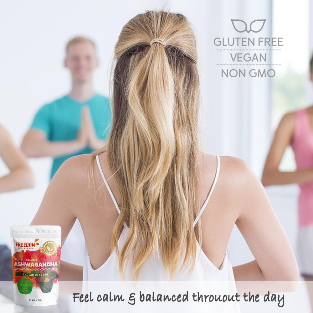 Premium Organic Ashwagandha Root Powder Extract - Potent Adaptogen for Hair Growth & Height - Vegan, Gluten Free - 8oz
