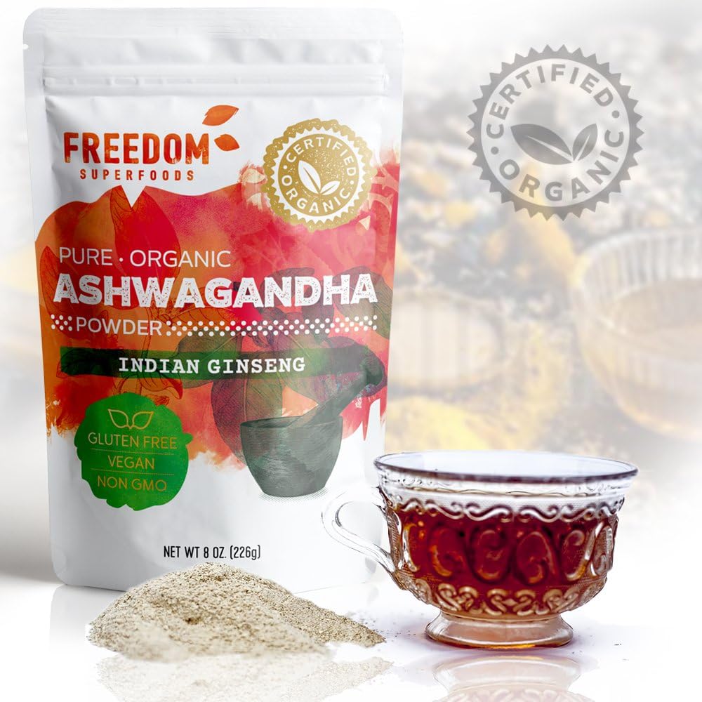 Premium Organic Ashwagandha Root Powder Extract - Potent Adaptogen for Hair Growth & Height - Vegan, Gluten Free - 8oz