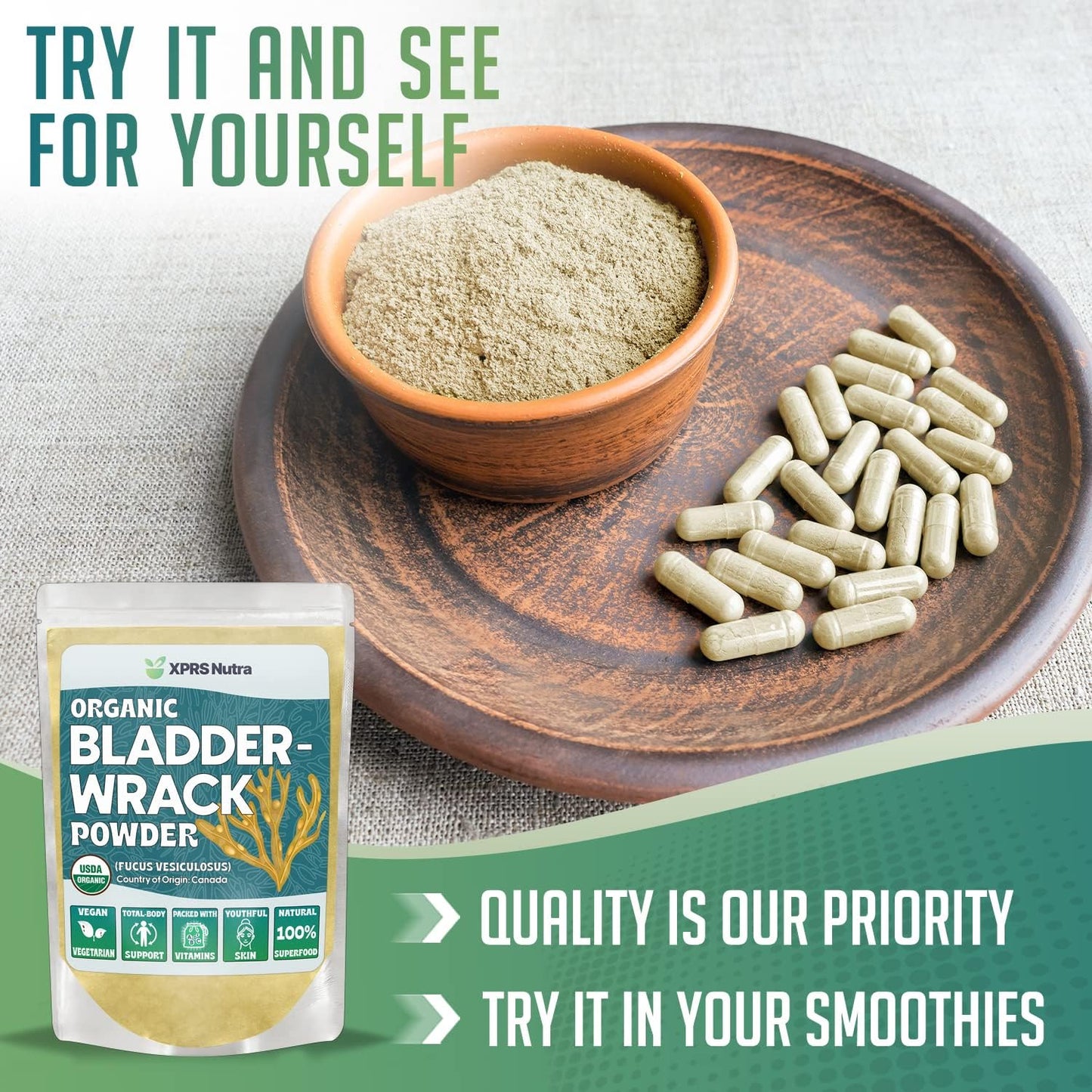 Premium Organic Bladderwrack Powder (Fucus Vesiculosus) for Glowing Skin - Vegan Friendly Iodine Supplement - 16 Ounce