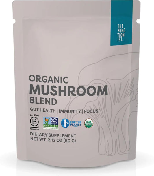 Premium Organic Mushroom Blend Supplement Powder - 10 Mushroom Mix for Gut Health & Energy Boost - Vegan & Kosher - 2.12 Oz