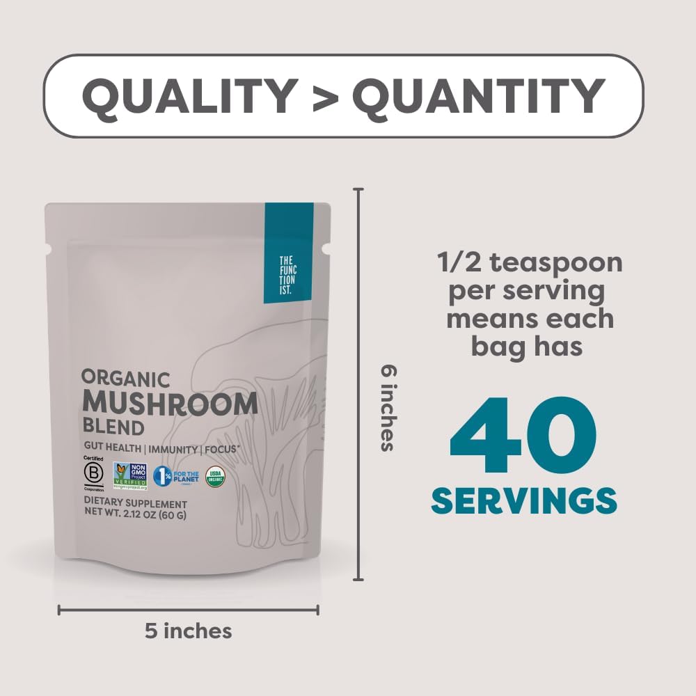 Premium Organic Mushroom Blend Supplement Powder - 10 Mushroom Mix for Gut Health & Energy Boost - Vegan & Kosher - 2.12 Oz