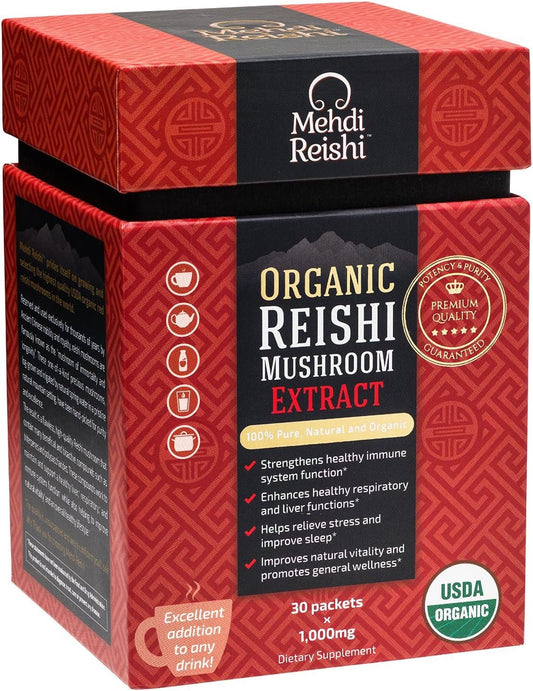 Premium Organic Reishi Mushroom Fruiting Body Extract Powder with 35% Beta Glucan - 100% Pure, 30 Servings, Ganoderma Lucidum