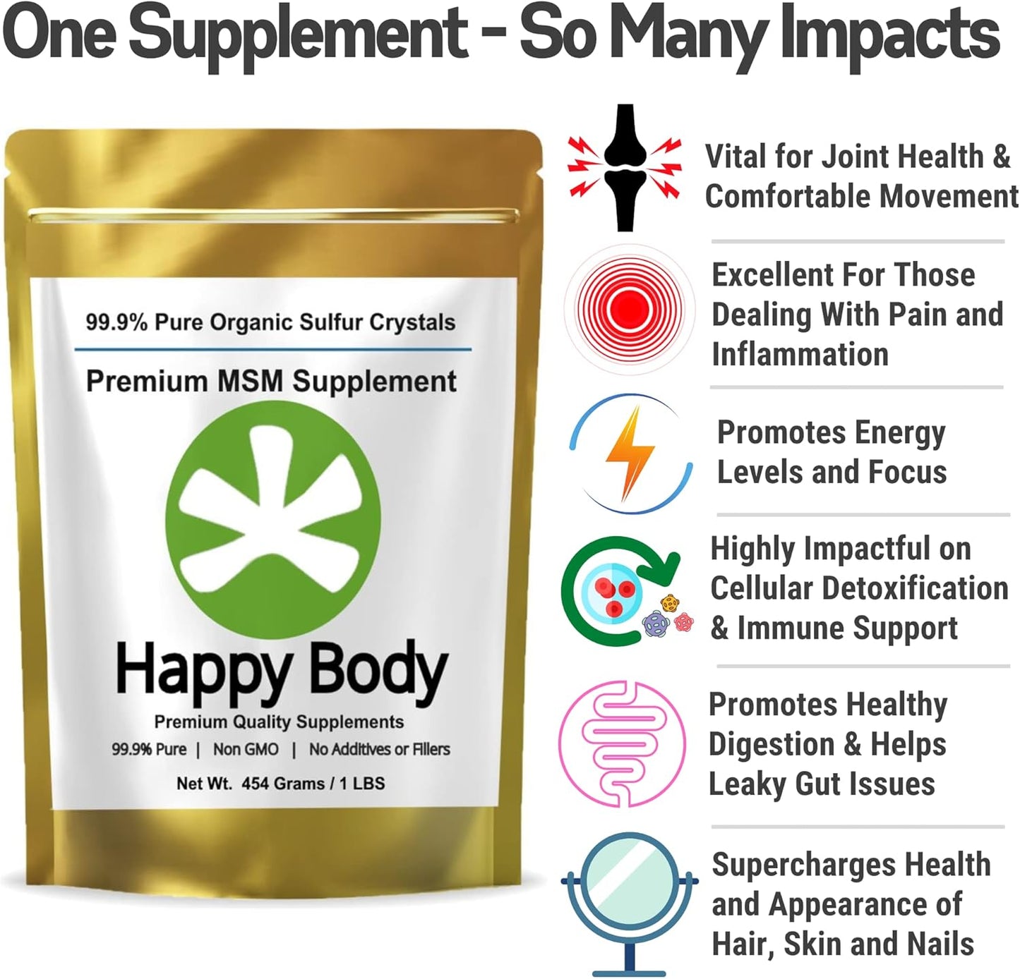 Premium Organic Sulfur Crystals - 99.9% Pure MSM Supplement - 3 Pack of 1 lb Bags
