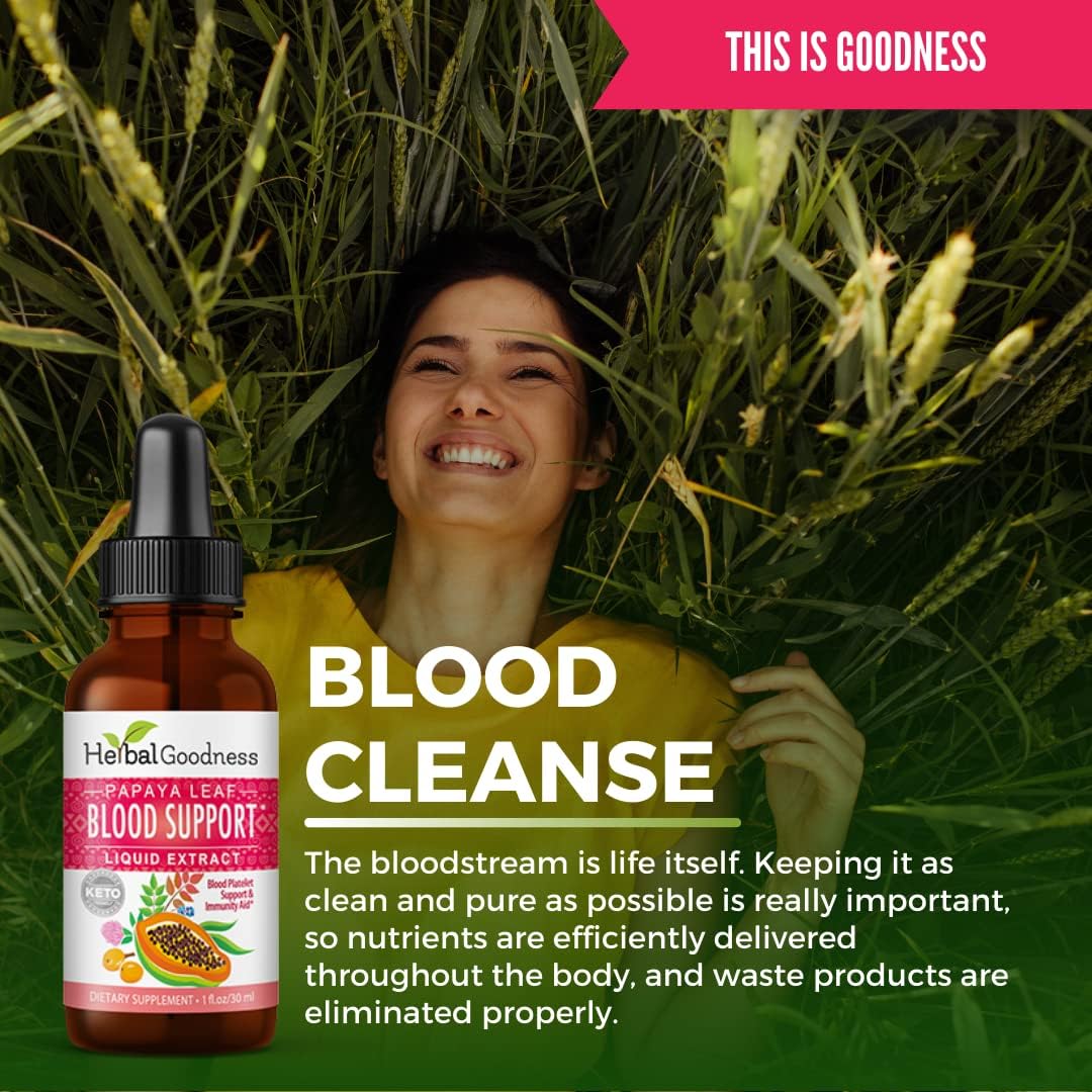 Premium Papaya Leaf Blood Support Supplement - 1oz Liquid Formula for Cardiovascular Health - Natural Aid for Blood Circulation - Gluten-Free and Vegan - With Glycerin