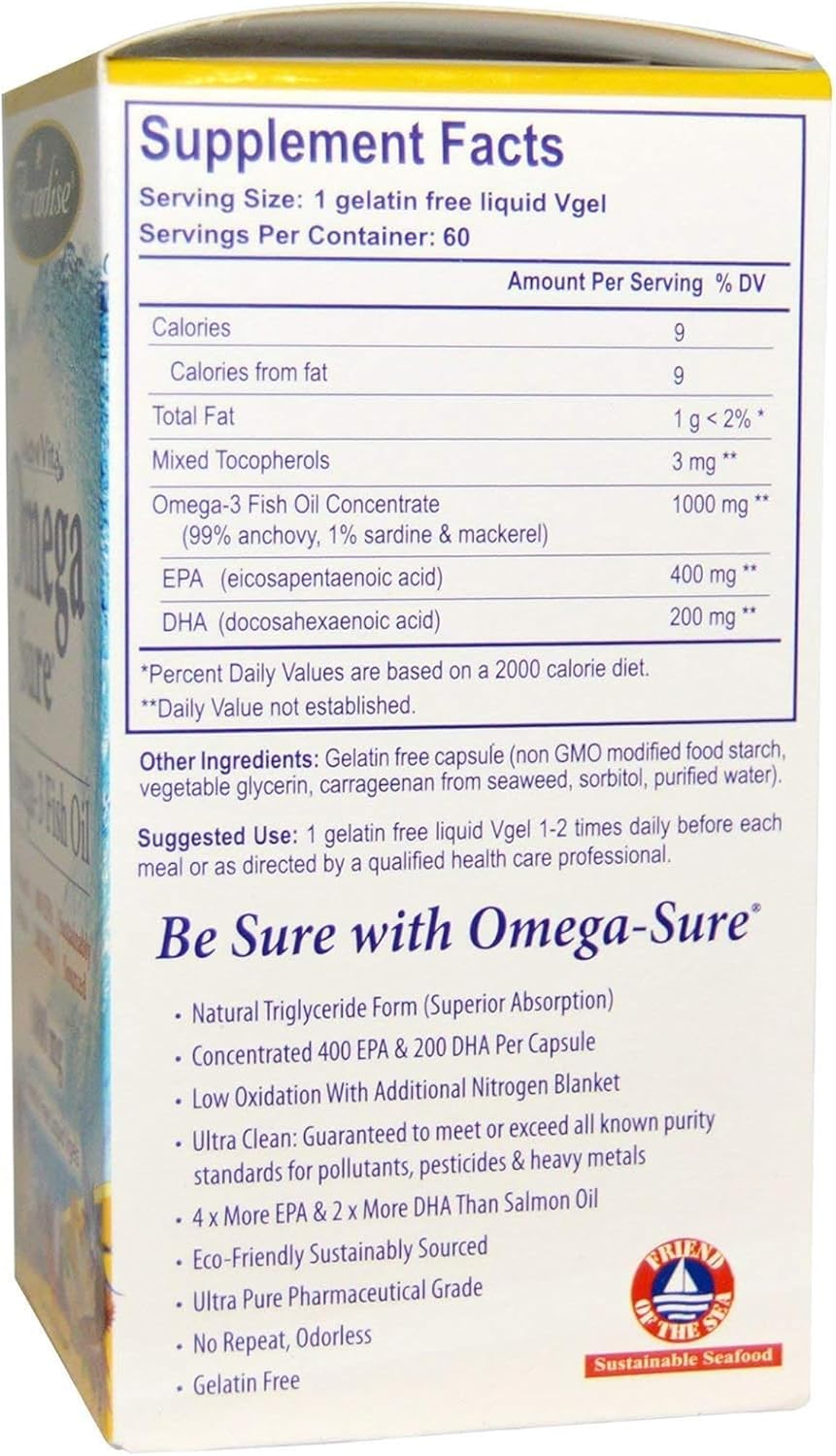 Premium Paradise Herbs Omega-3 Concentrate, DHA, EPA, Vegan, Non-GMO, Gluten-Free Softgels - 60 Count