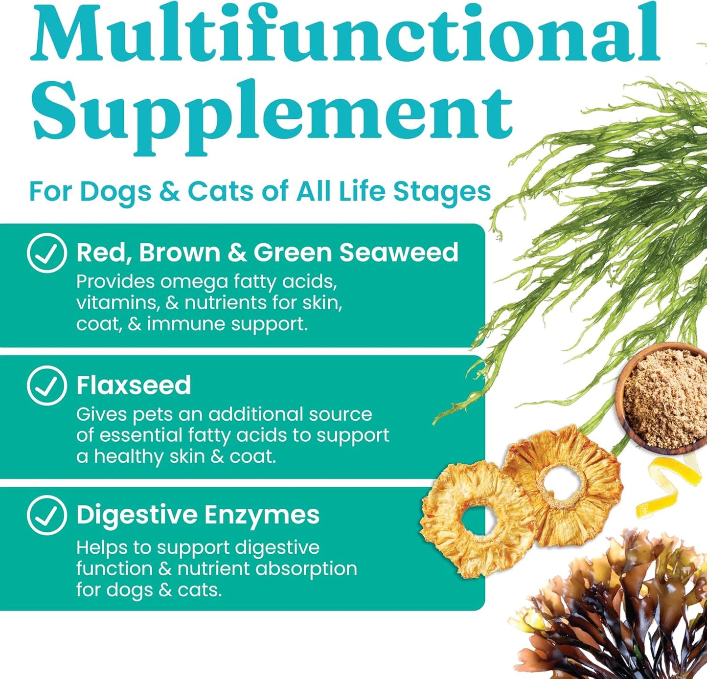 Premium Pet Vitamin Supplements with Kelp Powder, Omega 3, Vitamins, Digestive Enzymes, and Immune Support - 1 LB