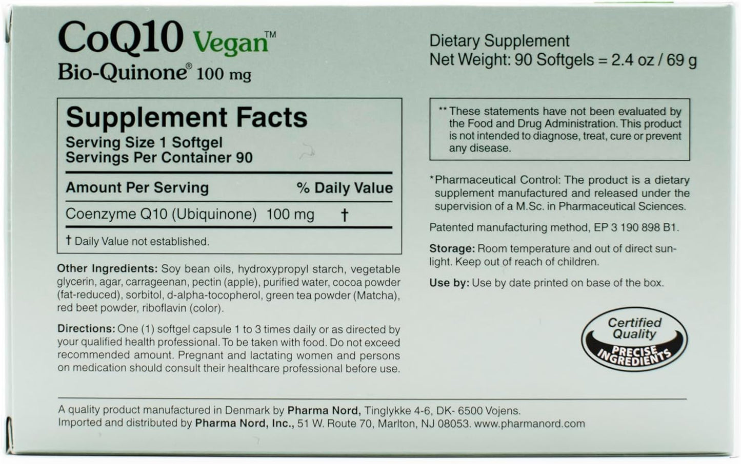 Premium Pharma Nord CoQ10 Vegan Bio-Quinone Softgels - 100mg, 180 Count - Plant-Based Coenzyme Q10 Supplement for Heart Health & Energy Production - Non-GMO Ingredients - High Absorption Formula