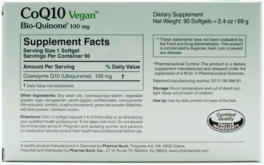 Premium Pharma Nord CoQ10 Vegan Bio-Quinone Softgels - 100mg, 180 Count - Plant-Based Coenzyme Q10 Supplement for Heart Health & Energy Production - Non-GMO Ingredients - High Absorption Formula