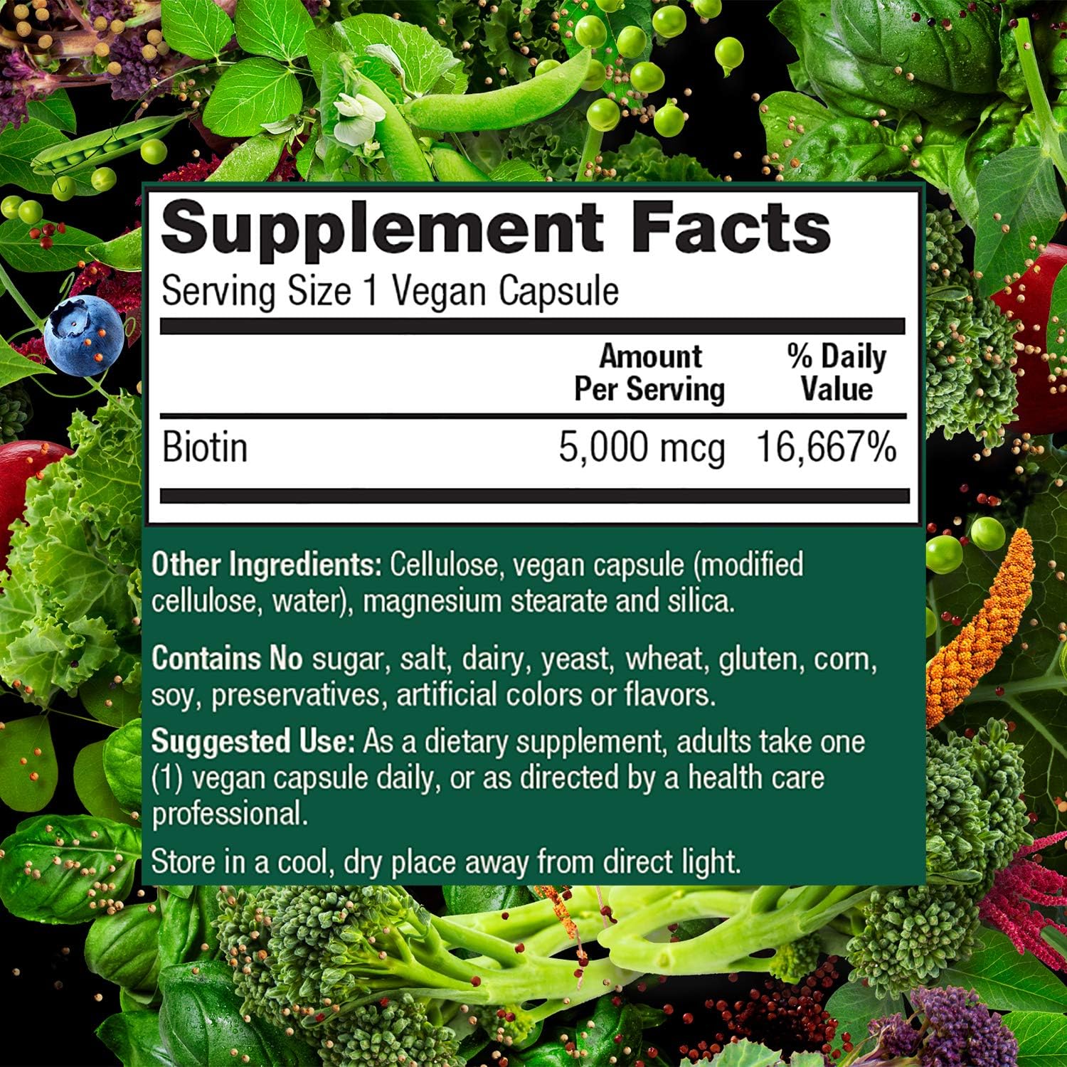 Premium Plant-Based Biotin Supplement (5000mcg) for Hair, Skin, and Nails - Vegan Capsules for Men and Women, 120 Count