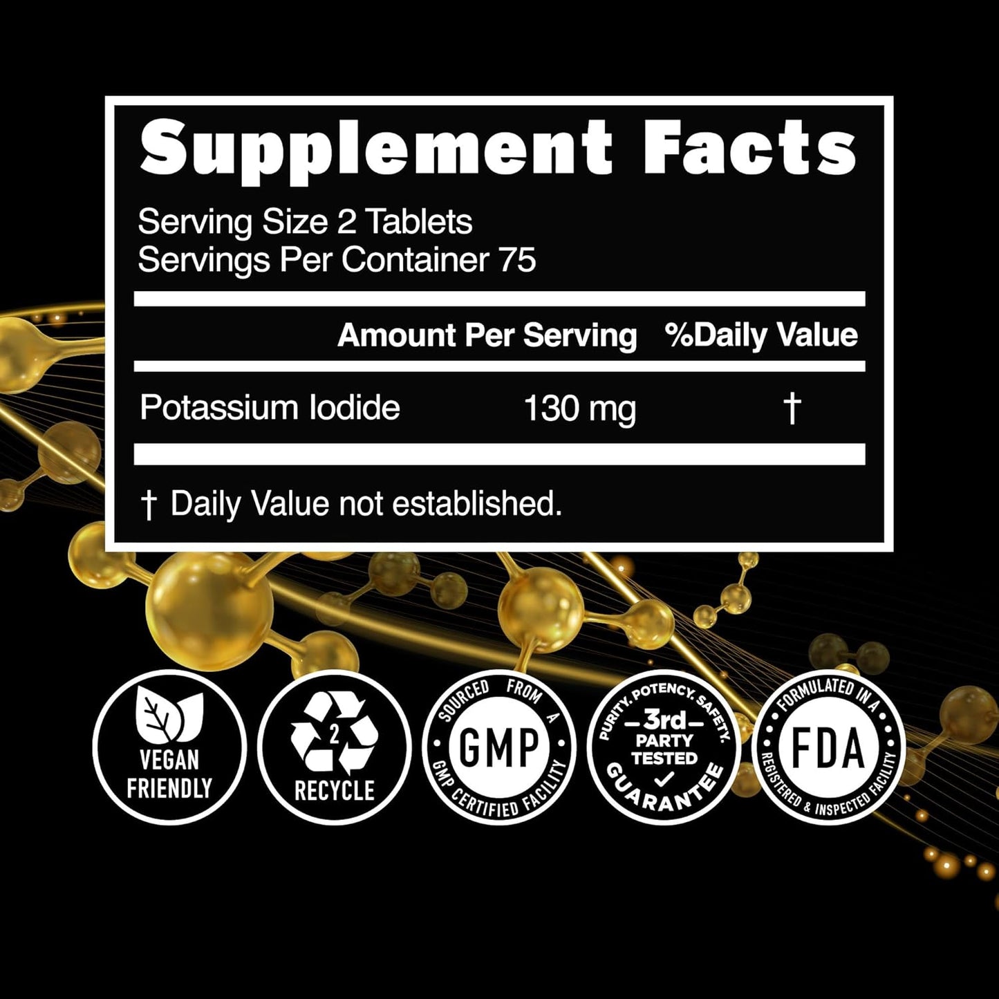 Premium Potassium Iodide Supplement 2 Pack [130mg, 300 Tablets] - Natural Iodine for Kids & Adults - High Purity KI Pills - Made in USA - Gluten Free
