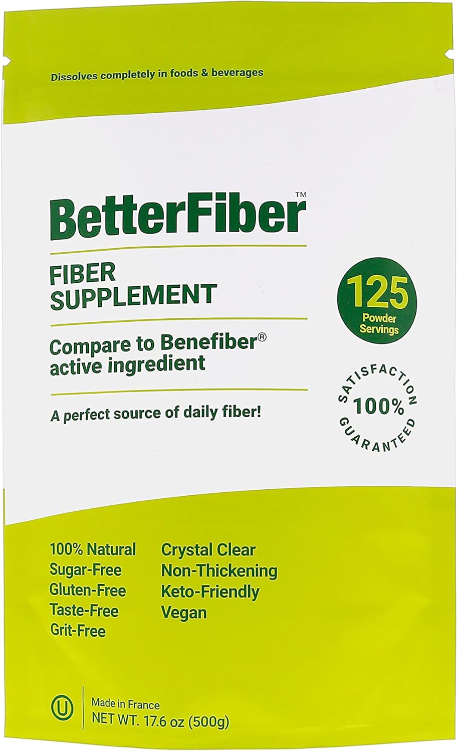 Premium Prebiotic Fiber Supplement - 100% Equivalent to Top Brand - Non-GMO, Gluten-Free, Vegan, OU Kosher Certified - 17.6oz/500g