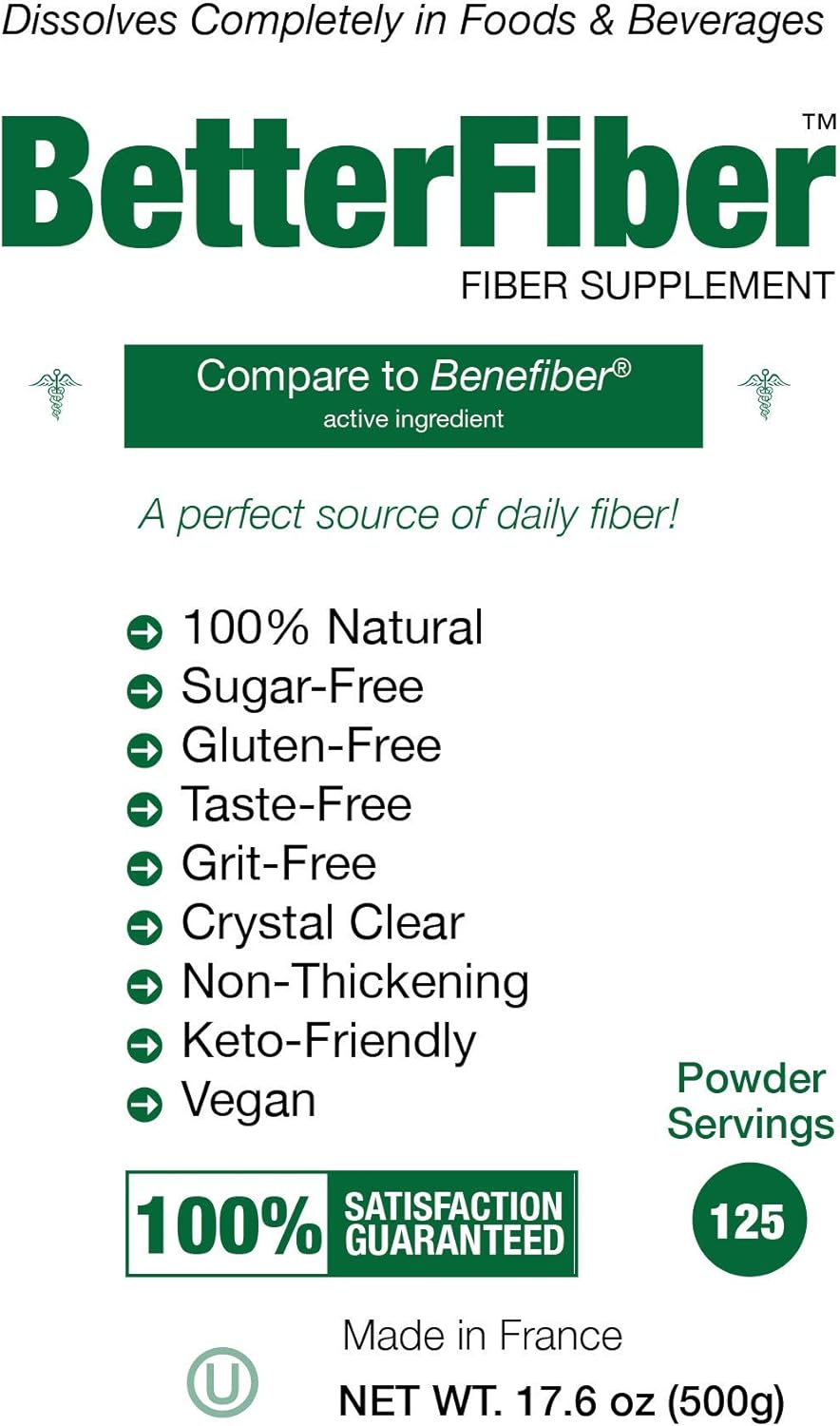 Premium Prebiotic Fiber Supplement - 100% Equivalent to Top Brand - Non-GMO, Gluten-Free, Vegan, OU Kosher Certified - 17.6oz/500g