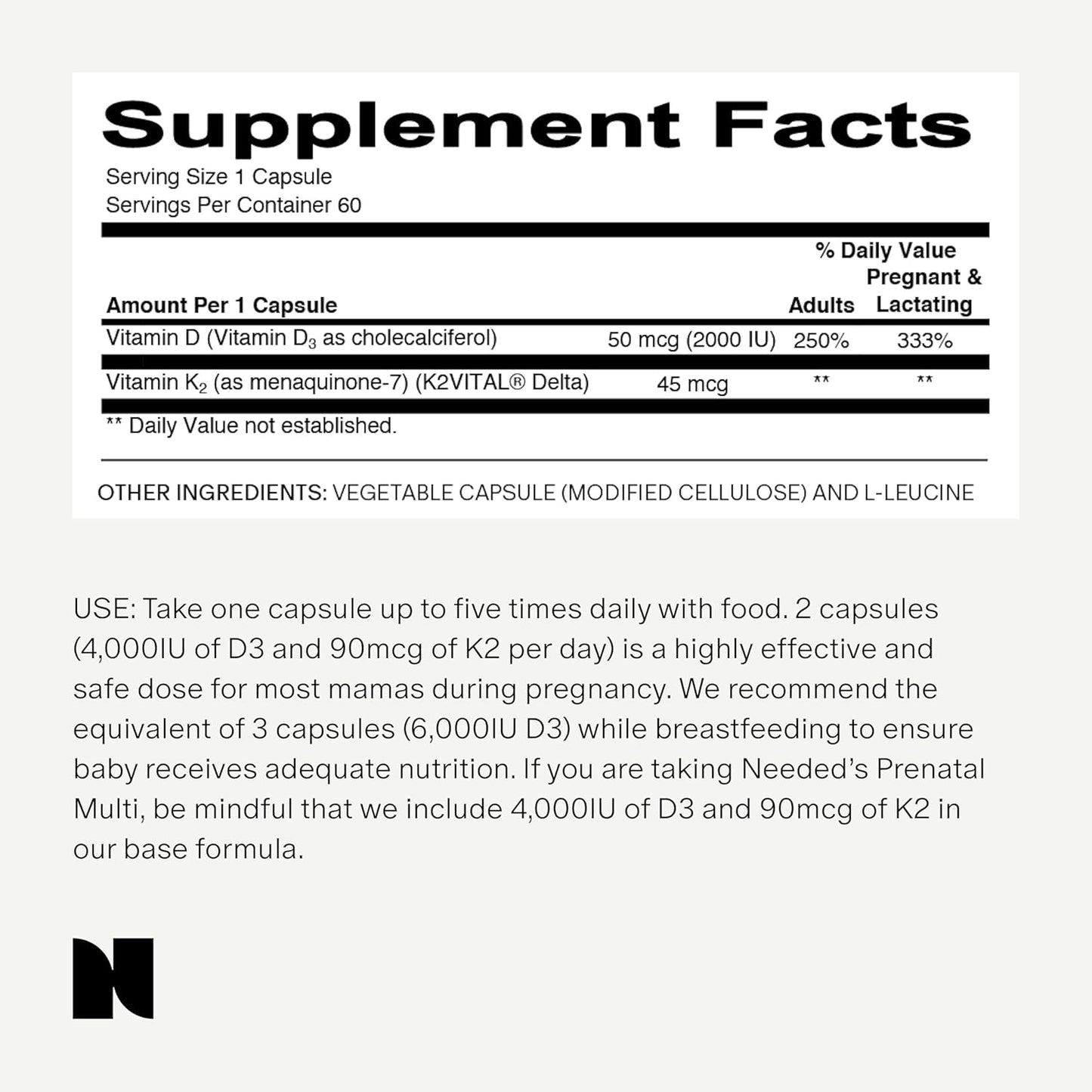 Premium Prenatal Vitamin D3/K2 Capsules for Fertility, Pregnancy, and Postpartum - Supports Healthy Immunity and Bone Development, 60 Count