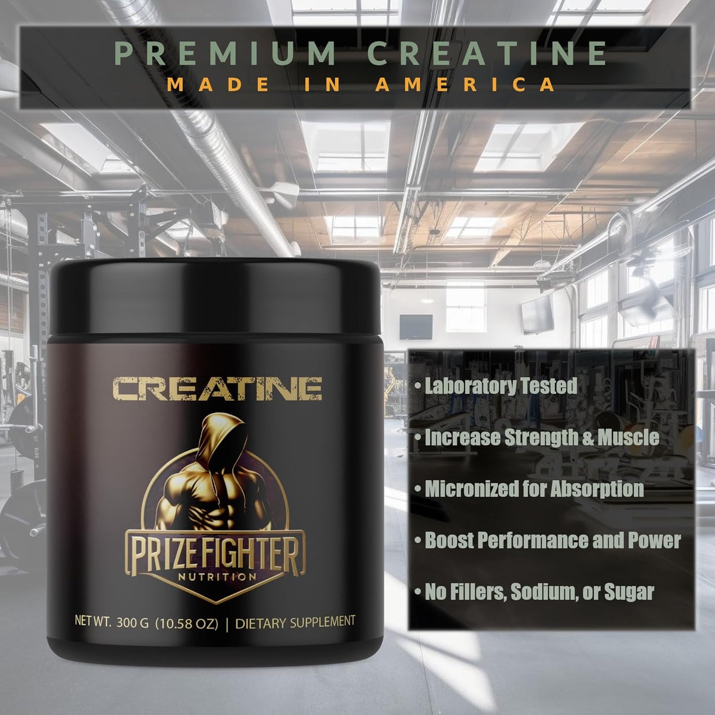 Premium Prizefighter Nutrition Creatine Monohydrate Powder | 300g | Unflavored | Energy Boost & Muscle Growth | USA Made