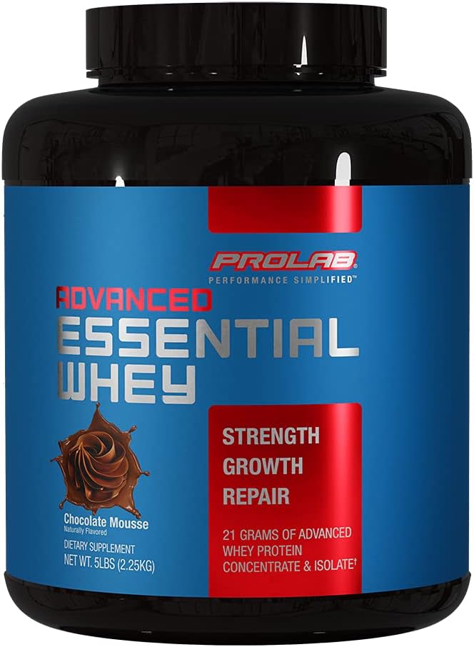 Premium Prolab Advanced Essential Whey Protein Blend with BCAAs and Natural Enzymes - Chocolate Mousse Flavor, 5 LB