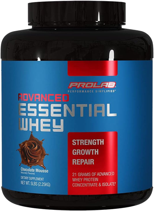 Premium Prolab Advanced Essential Whey Protein Blend with BCAAs and Natural Enzymes - Chocolate Mousse Flavor, 5 LB