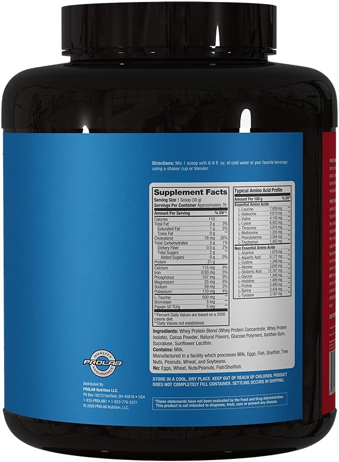 Premium Prolab Advanced Essential Whey Protein Blend with BCAAs and Natural Enzymes - Chocolate Mousse Flavor, 5 LB