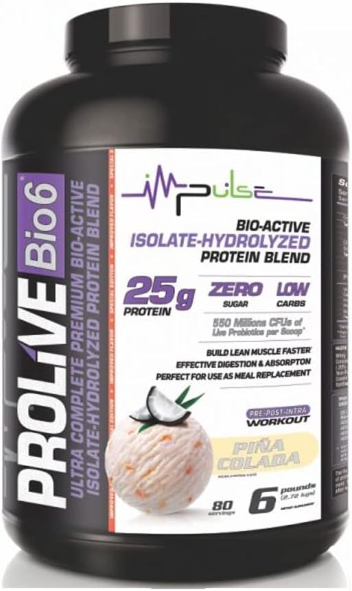 Premium Prolive Bio6 Protein Powder - 25g Ultra Complete Blend with Whey Protein, Low Carb, Zero Sugar - Piña Colada Flavor - 6 LBS