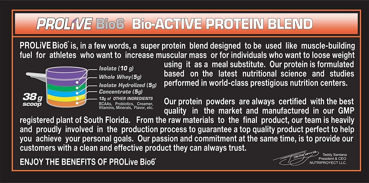 Premium Prolive Bio6 Protein Powder - 25g Ultra Complete Blend with Whey Protein, Low Carb, Zero Sugar - Piña Colada Flavor - 6 LBS