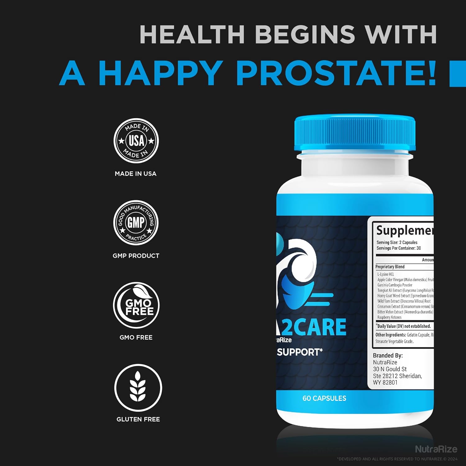 Premium Prostate Support Formula (180 Capsules) - NutraRize Prosta2Care Capsules for Maintaining Prostate Health - Official Pastillas Review - Prosta 2 Care Natural Capsules - 3 Pack