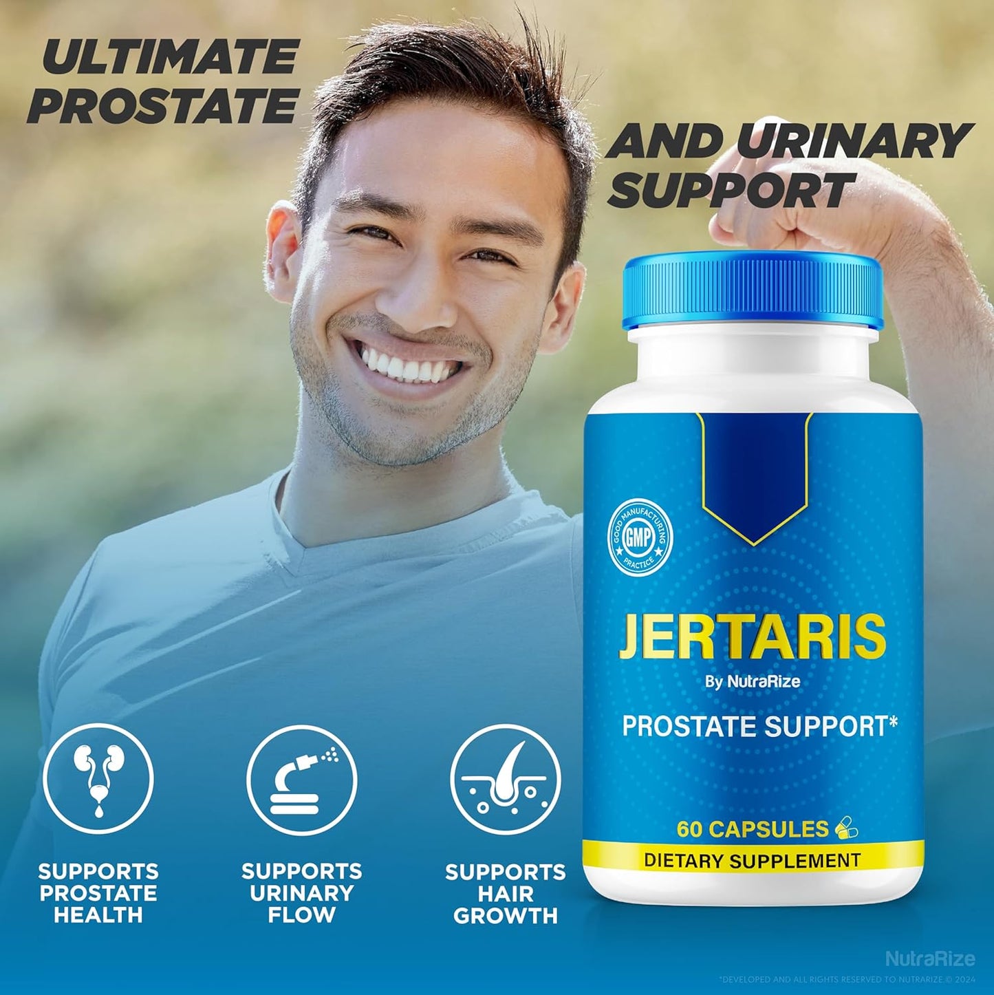 Premium Prostate Support Supplement - NutraRize Jertaris Pills for Men, All Natural Formula for Prostate Health, 60 Capsules