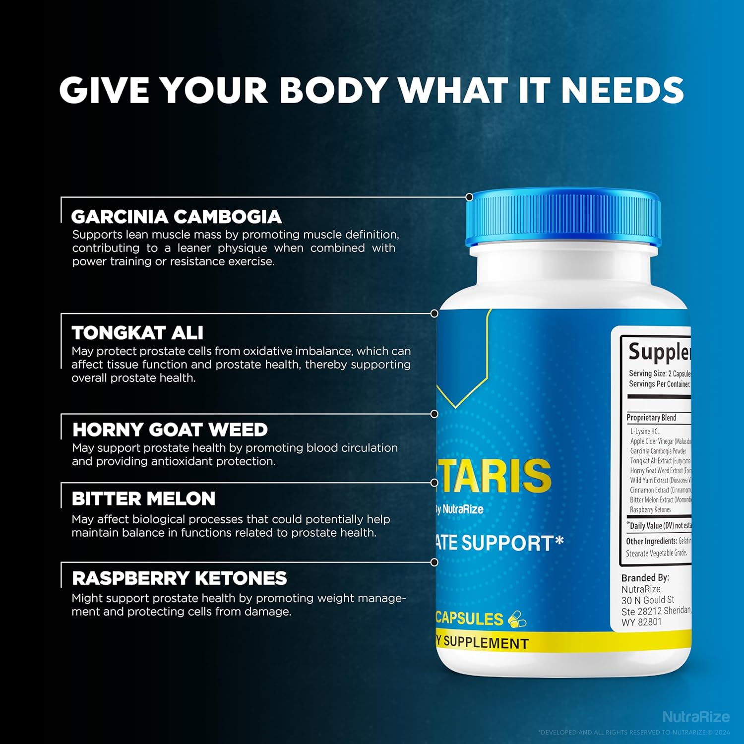 Premium Prostate Support Supplement - NutraRize Jertaris Pills for Men, All Natural Formula for Prostate Health, 60 Capsules