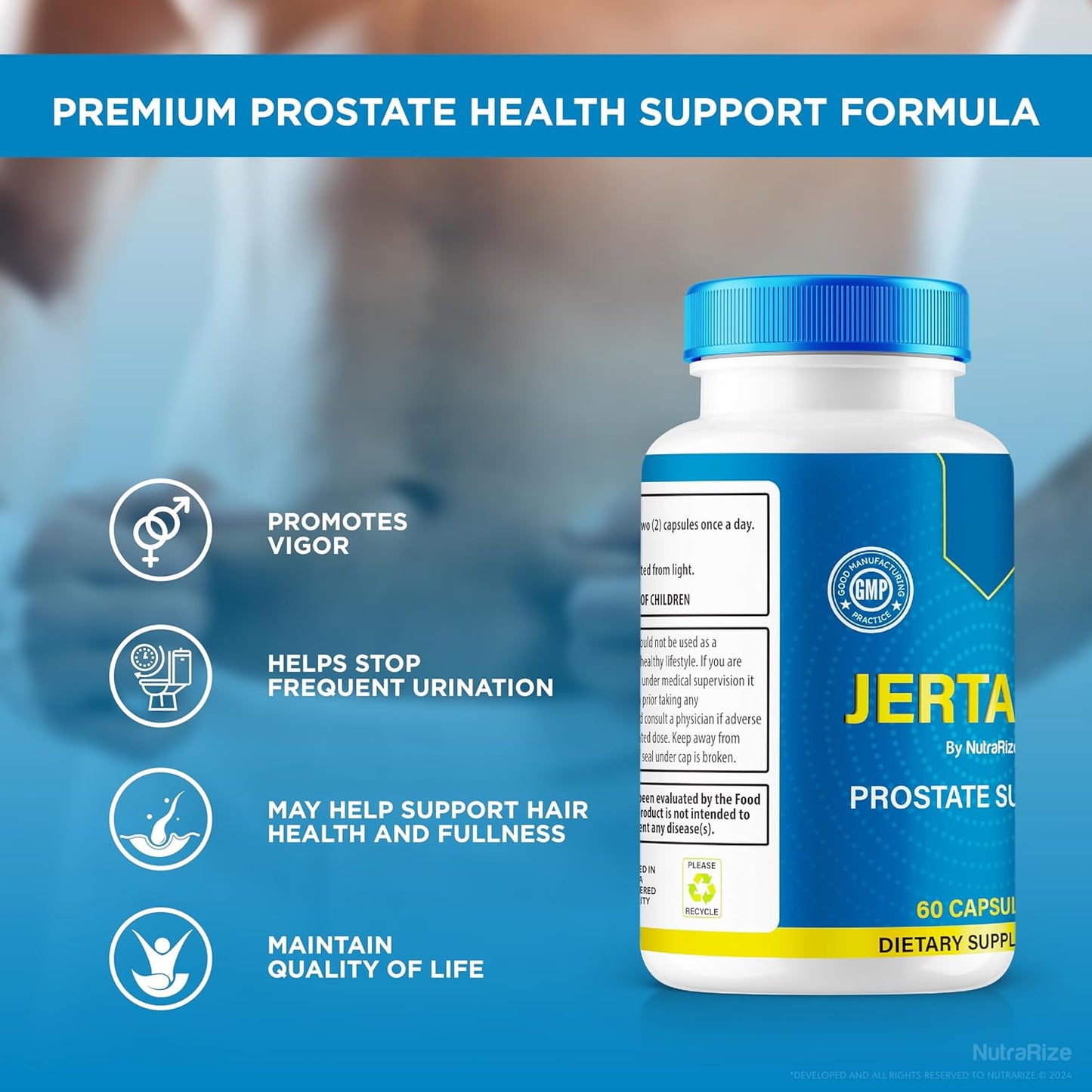 Premium Prostate Support Supplement - NutraRize Jertaris Pills for Men, All Natural Formula for Prostate Health, 60 Capsules
