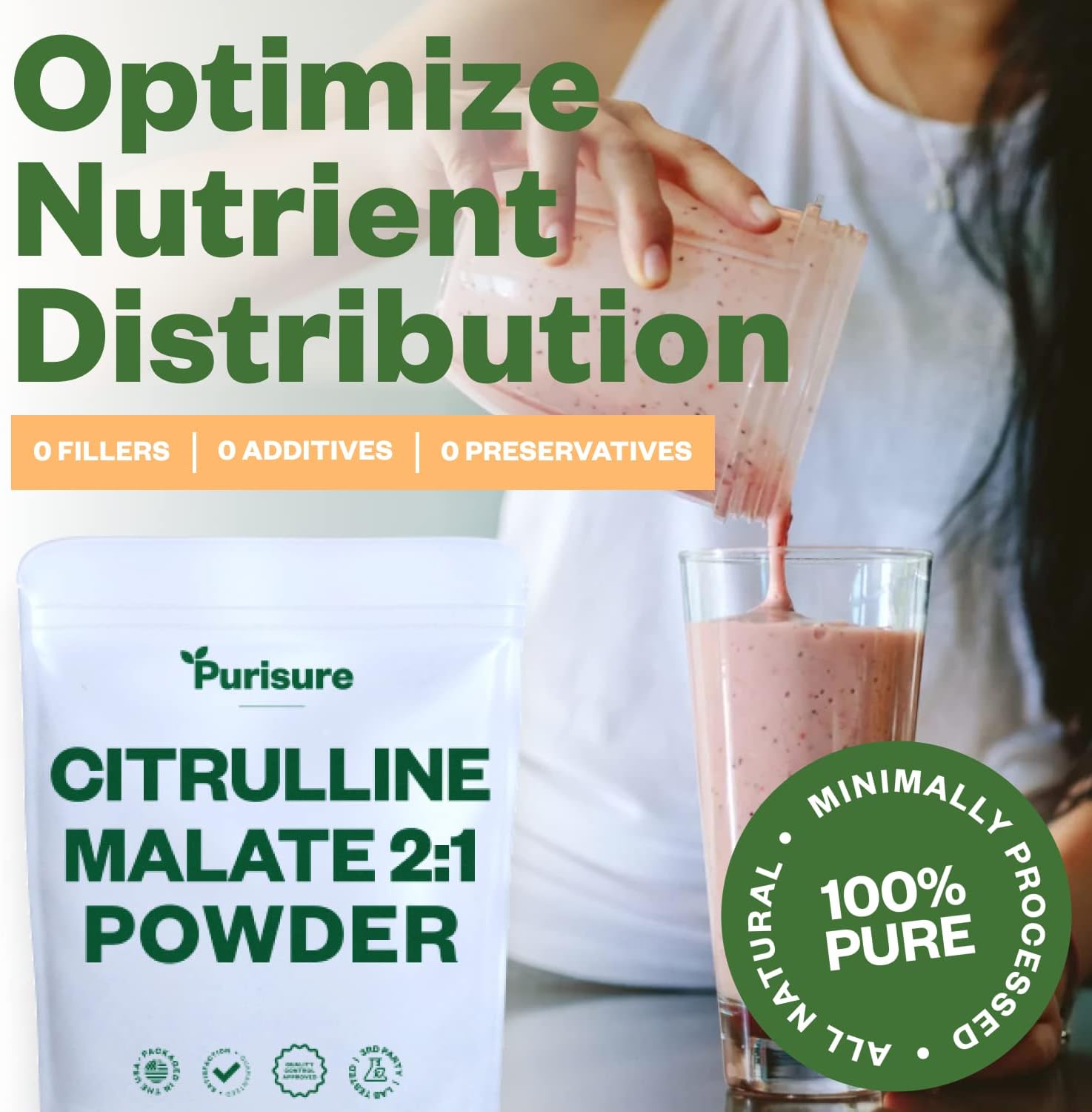 Premium Purisure L-Citrulline Malate Powder 250g - Boost Strength, Performance, Energy - Pre-Workout Supplement for Muscle Pumps and Recovery - 83 Servings