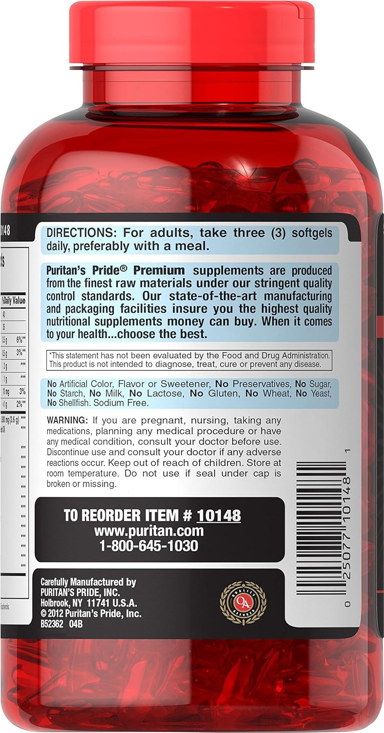 Premium Puritan's Pride Omega 3-6-9 Fish, Flax, and Borage Oils Supplement - 240 Softgels for Heart, Joint, and Cellular Health
