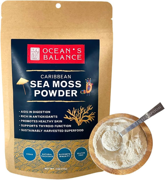 Premium Quality 4oz Maine Sea Moss Powder - Raw & Wildcrafted - Supports Detox, Digestive Health, Immune System, Skin & Hair - Ocean's Balance