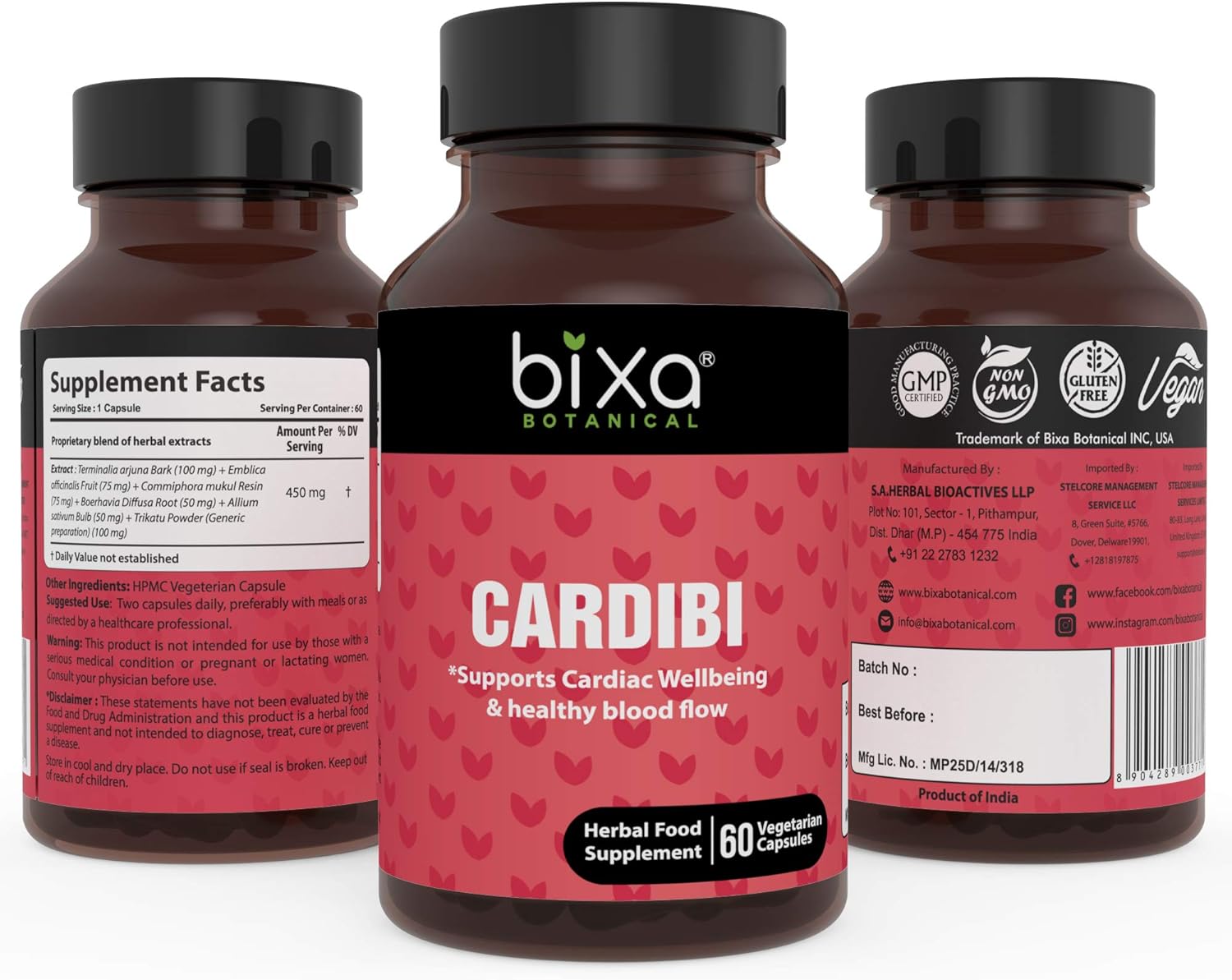 Premium Quality Ayurvedic Cardibi Capsules with Arjuna, Guggul, Punarnava, Trikatu Powder, and Garlic Extract - 60 Veg Capsules (450mg)