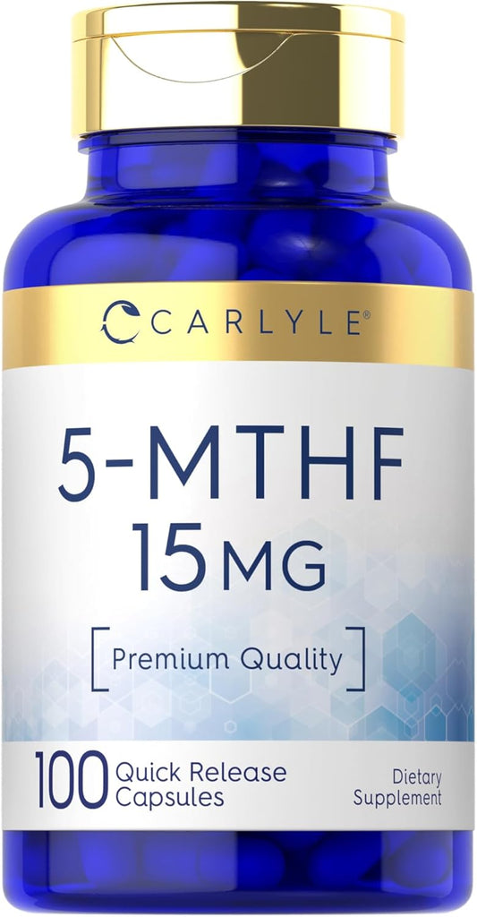 Premium Quality Carlyle L-Methylfolate 15mg Supplement | 100 Capsules | Non-GMO, Gluten Free