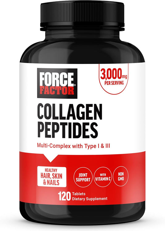 Premium Quality FORCE FACTOR Collagen Peptides Supplement for Hair, Skin, Nails, and Joints - 120 Pills, Type 1 & 3 Hydrolyzed Bovine Collagen for Men and Women, Non-GMO