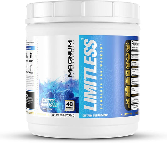 Premium Quality LIMITLESS Magnum Nutraceuticals Blue Raspberry/Fruit Punch Powder - Boosts Energy, Focus, and Endurance - 504g