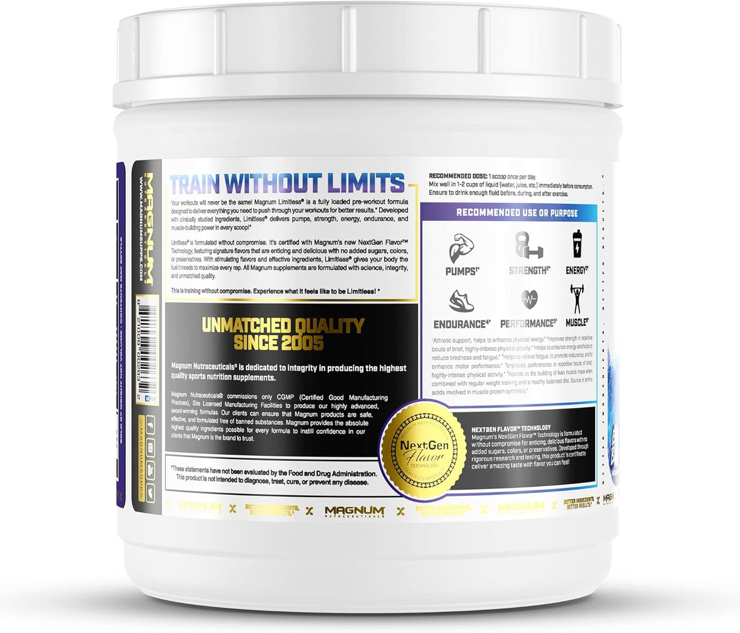 Premium Quality LIMITLESS Magnum Nutraceuticals Blue Raspberry/Fruit Punch Powder - Boosts Energy, Focus, and Endurance - 504g