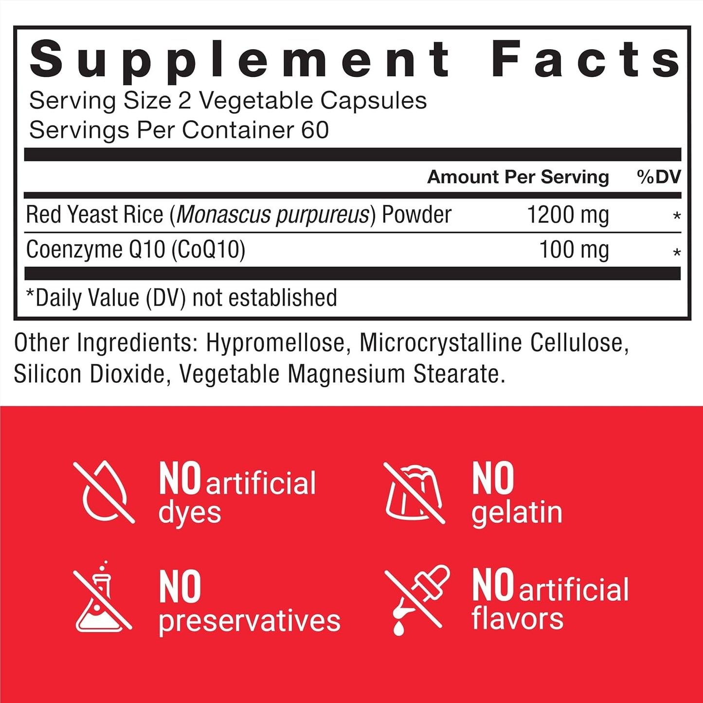 Premium Quality Non-GMO Vegan-Friendly Red Yeast Rice + CoQ10 Supplement - 120 Capsules for Antioxidant Support