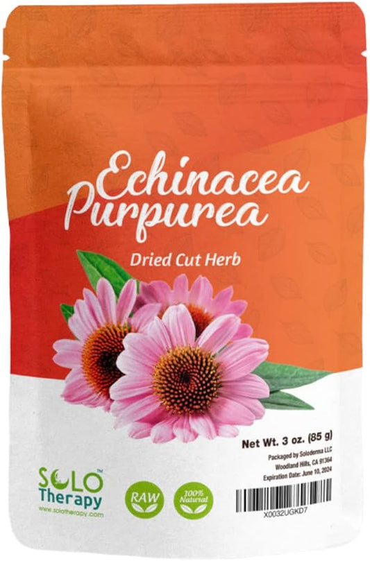 Premium Quality Solo Therapy Echinacea Purpurea Herb Tea, 3 oz Dried Cut Herb in Resealable Bag - 100% Natural