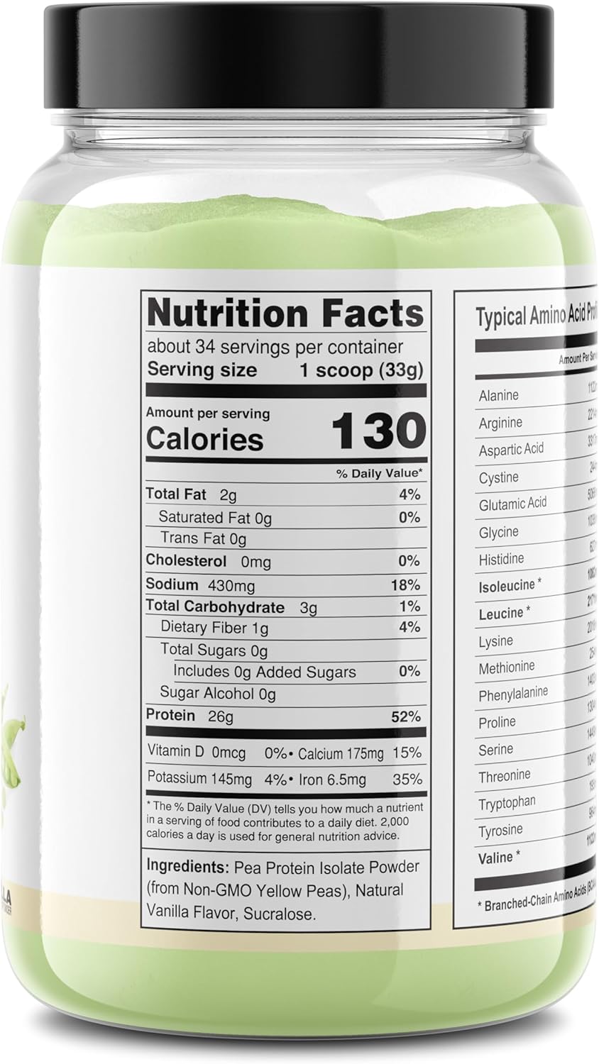 Premium Quality Vanilla Pea Protein Isolate - Plant Based, Gluten Free, Vegan, Keto Friendly - 2.5 Pound - Product of Canada - Packaged in USA